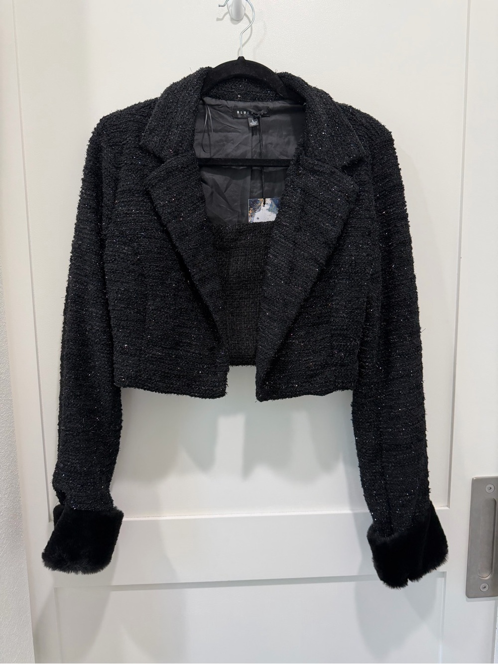 Blue Blush Black Cropped Jacket & Tank Set Size L NWT Matching Set